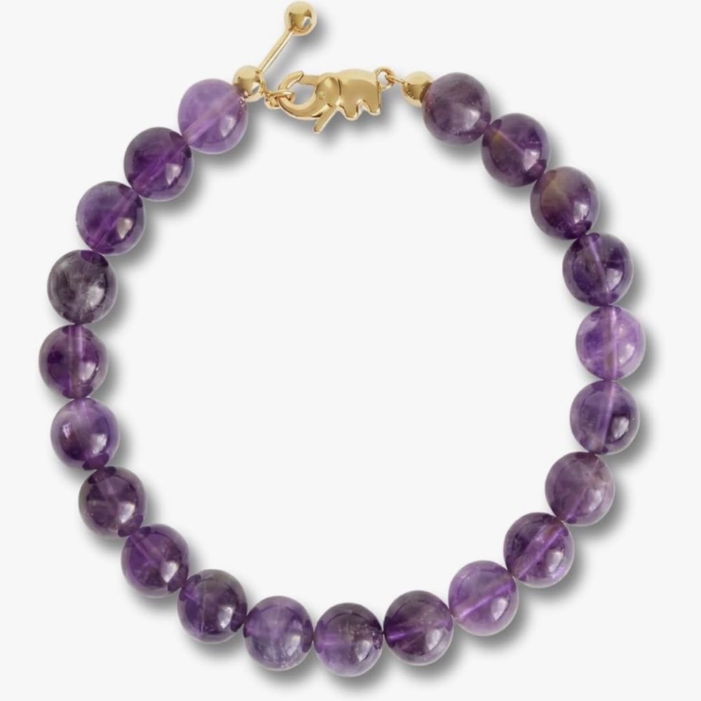 NEW 14k Gold Plated Adjustable Chain Amethyst Bracelet